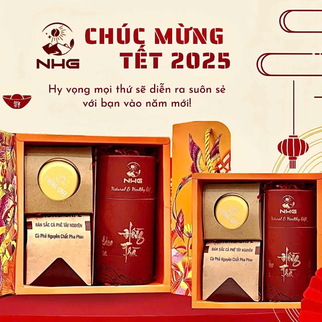 Set quà tặng Tết: Hồng trà Shan Tuyết + Cà phê/ Tặng kèm phin cà phê NHG