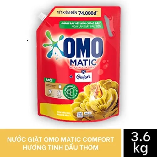 Nước giặt OMO Matic cửa trên hương Comfort tinh dầu thơm túi 3.6kg