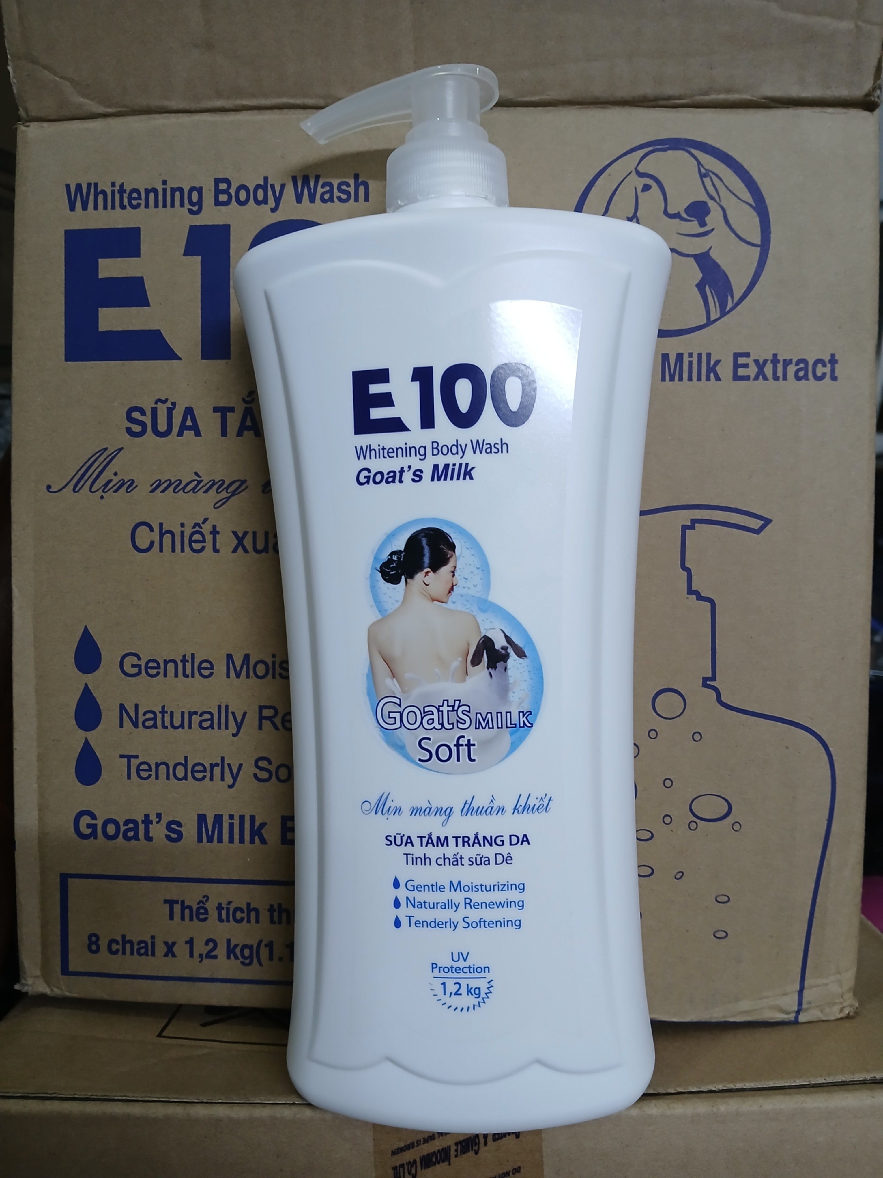 Sữa tắm trắng da E100 (màu trắng) Goat's Milk Soft_ Tinh chất Sữa Dê