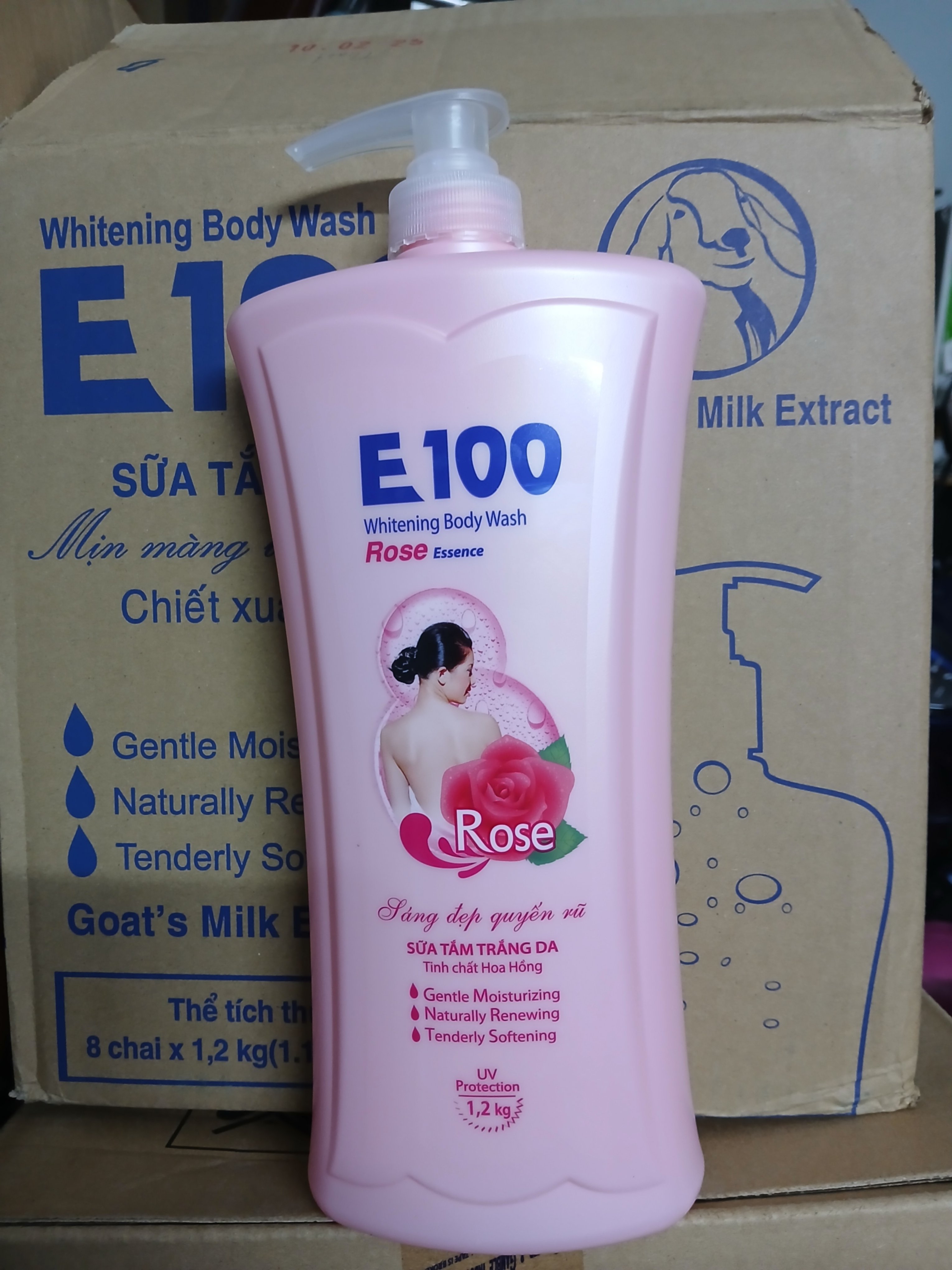 Sữa tắm trắng da E100 Rosa (màu hồng)_ Tinh chất Hoa Hồng