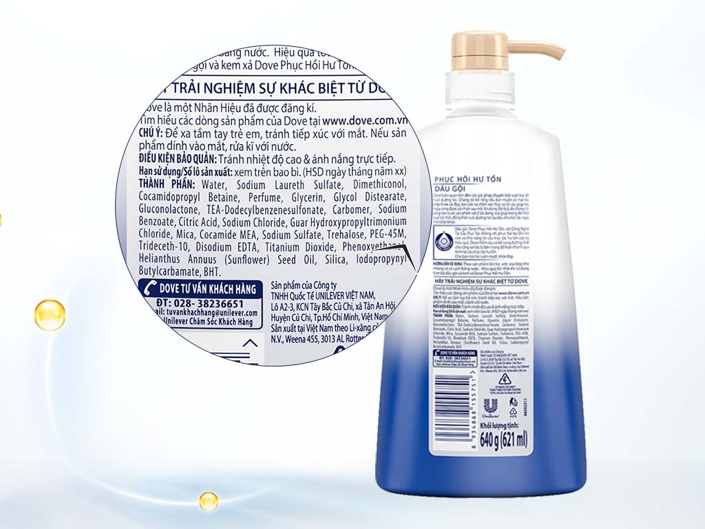 DOVE dầu gội phục hồi tóc hư tổn 880g