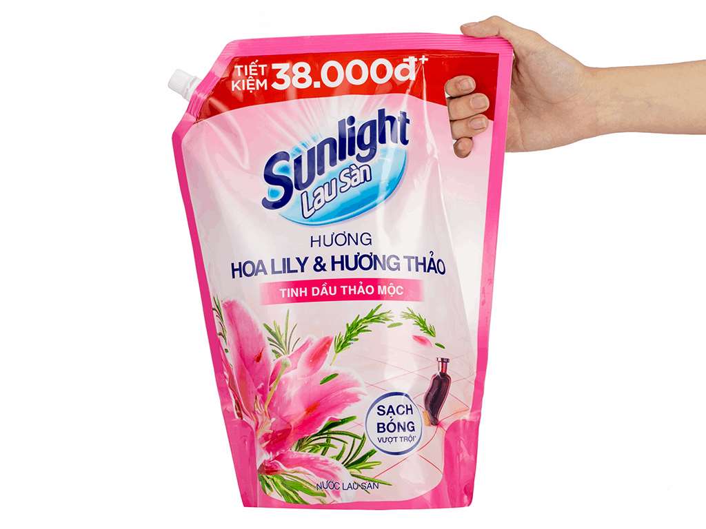 Nước lau sàn Sunlight tinh dầu thảo mộc lily hương thảo túi 3.6kg