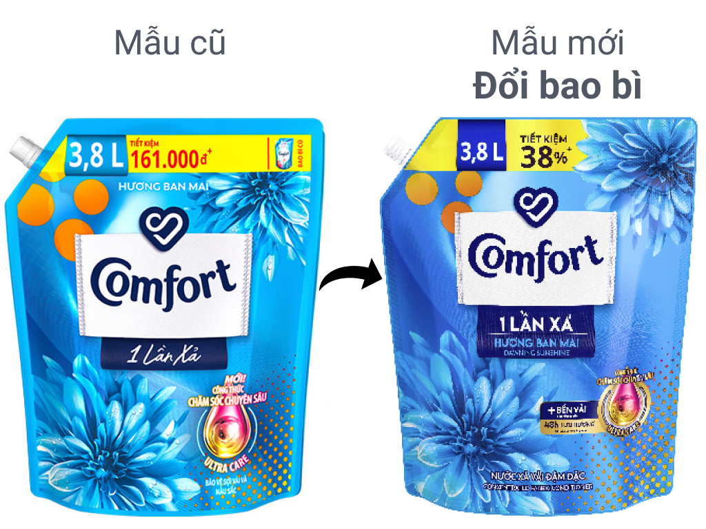 Nước xả vải Comfort 3.8 lít đậm đặc một lần xả hương ban mai