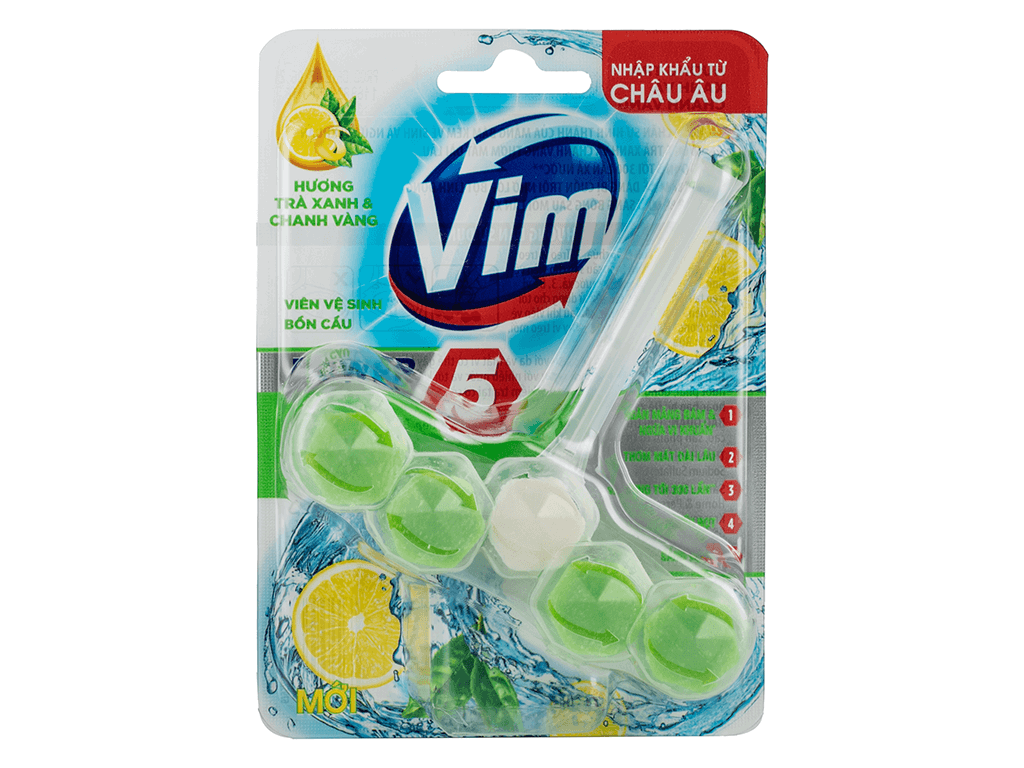 VIM Viên treo bồn cầu hương Trà xanh & chanh vàng 55g/9 viên