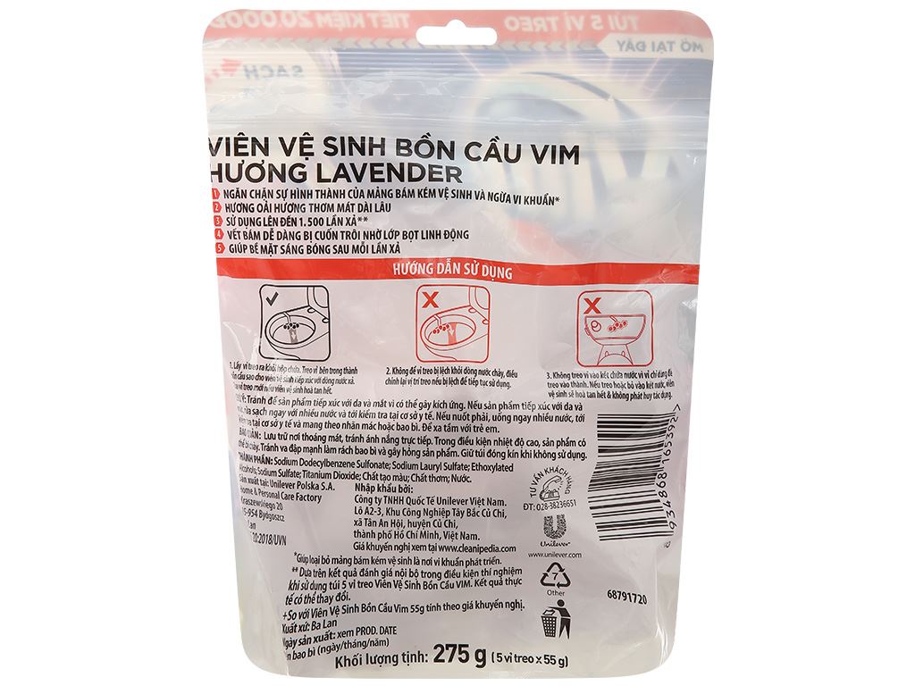 Vim viên treo bồn cầu lavender 55g/9 viên
