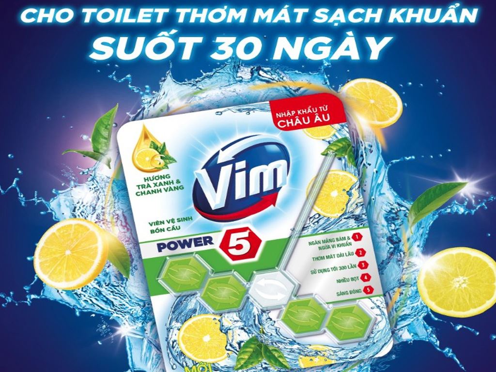 VIM Viên treo bồn cầu hương Trà xanh & chanh vàng 55g/9 viên
