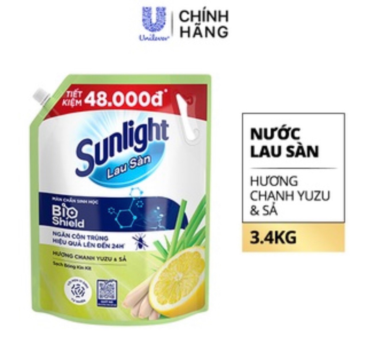 Nước Lau Sàn Sunlight Hương Chanh Yuzu & Sả Chai 3.4kg