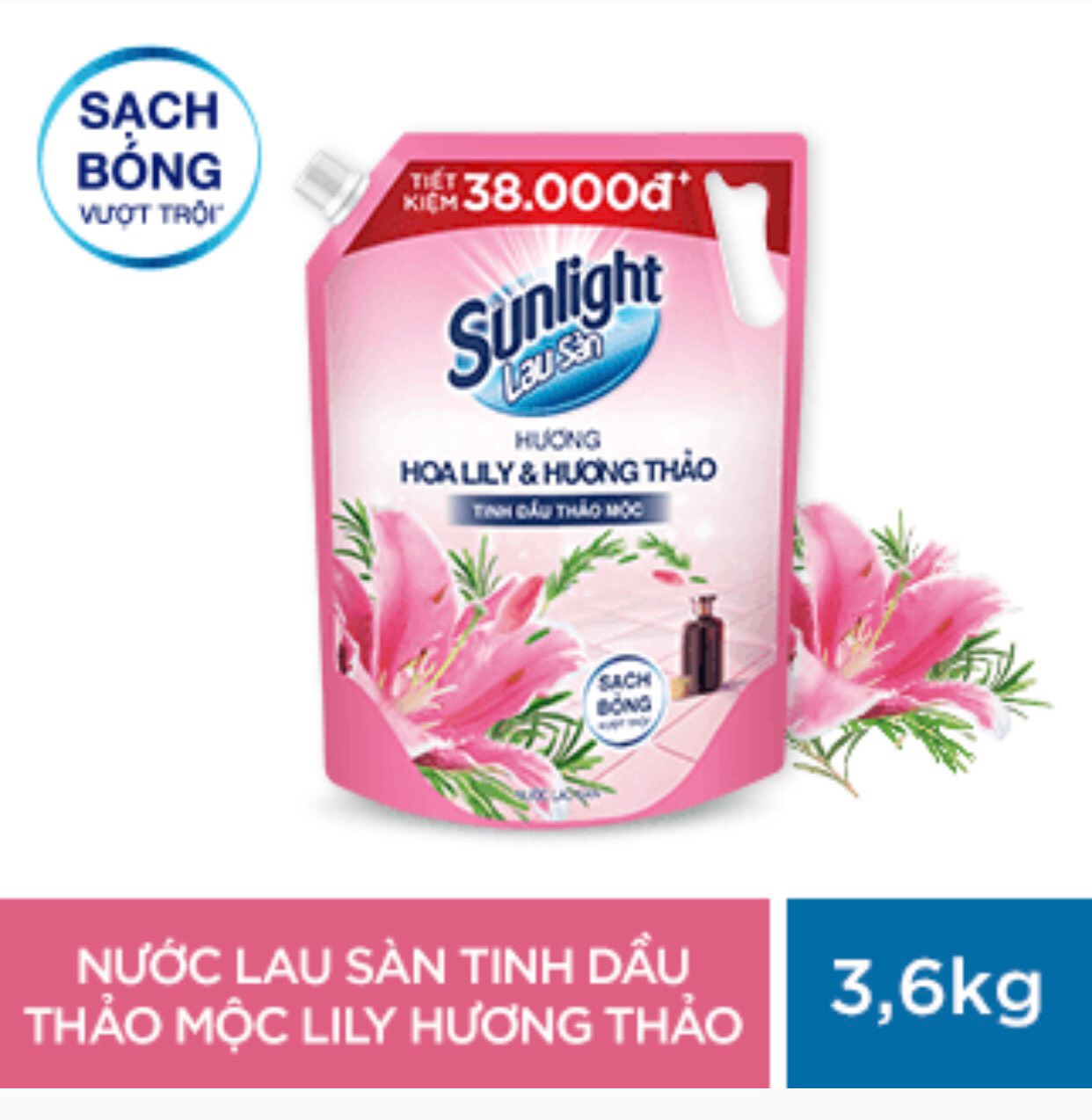 Nước lau sàn Sunlight tinh dầu thảo mộc lily hương thảo túi 3.6kg