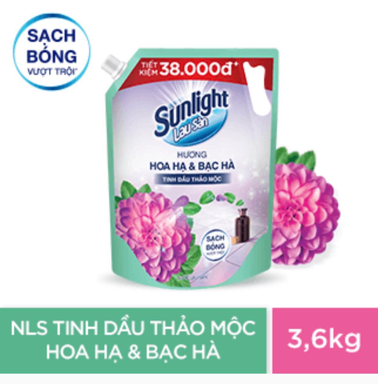 Nước lau sàn Sunlight tinh dầu thảo mộc hương hoa hạ & bạc hà túi 3.6kg