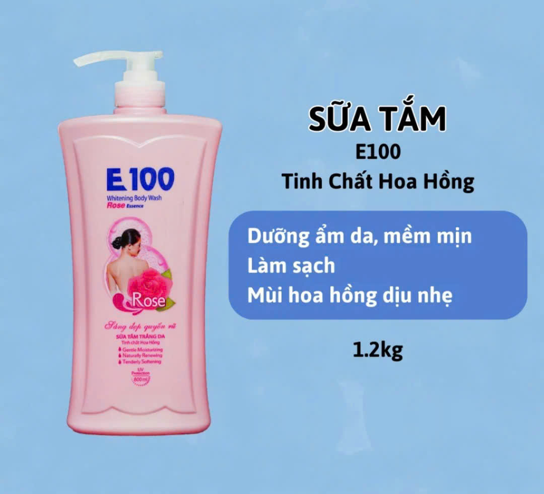 Sữa tắm trắng da E100 Rosa (màu hồng)_ Tinh chất Hoa Hồng