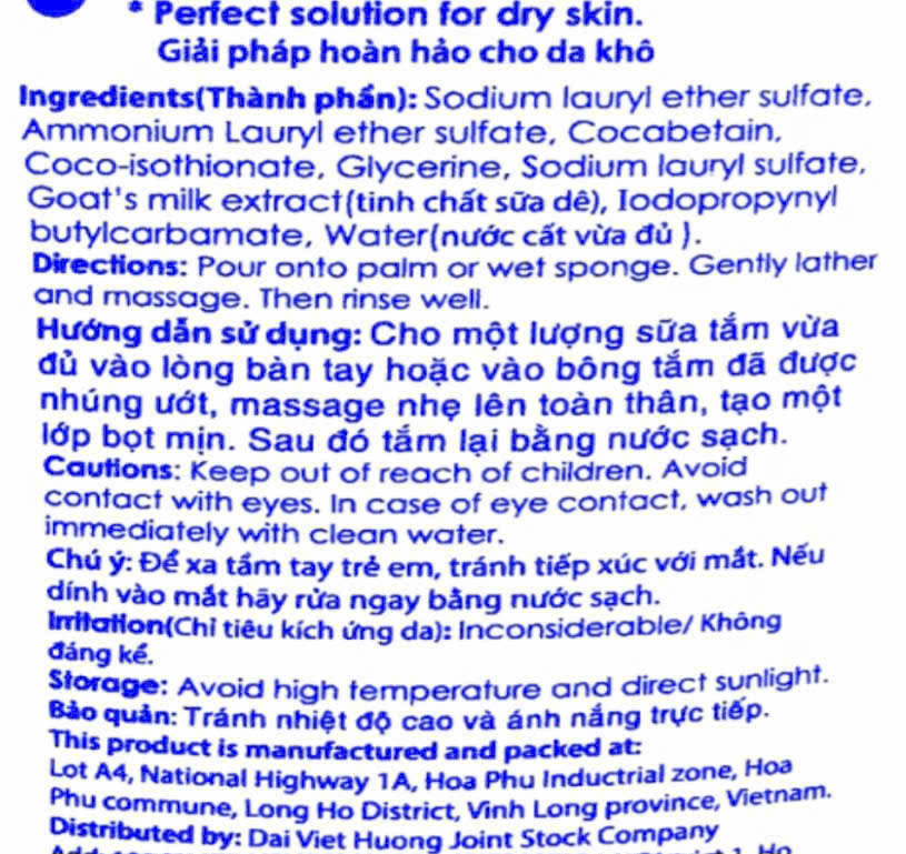 Sữa tắm trắng da E100 (màu trắng) Goat's Milk Soft_ Tinh chất Sữa Dê