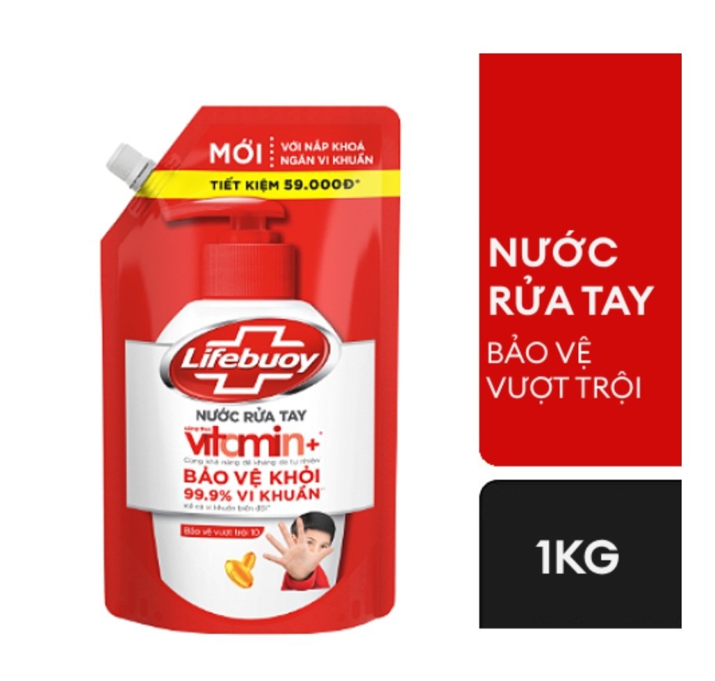 Nước rửa tay Lifebuoy túi 1kg Bảo Vệ Vượt Trội 10