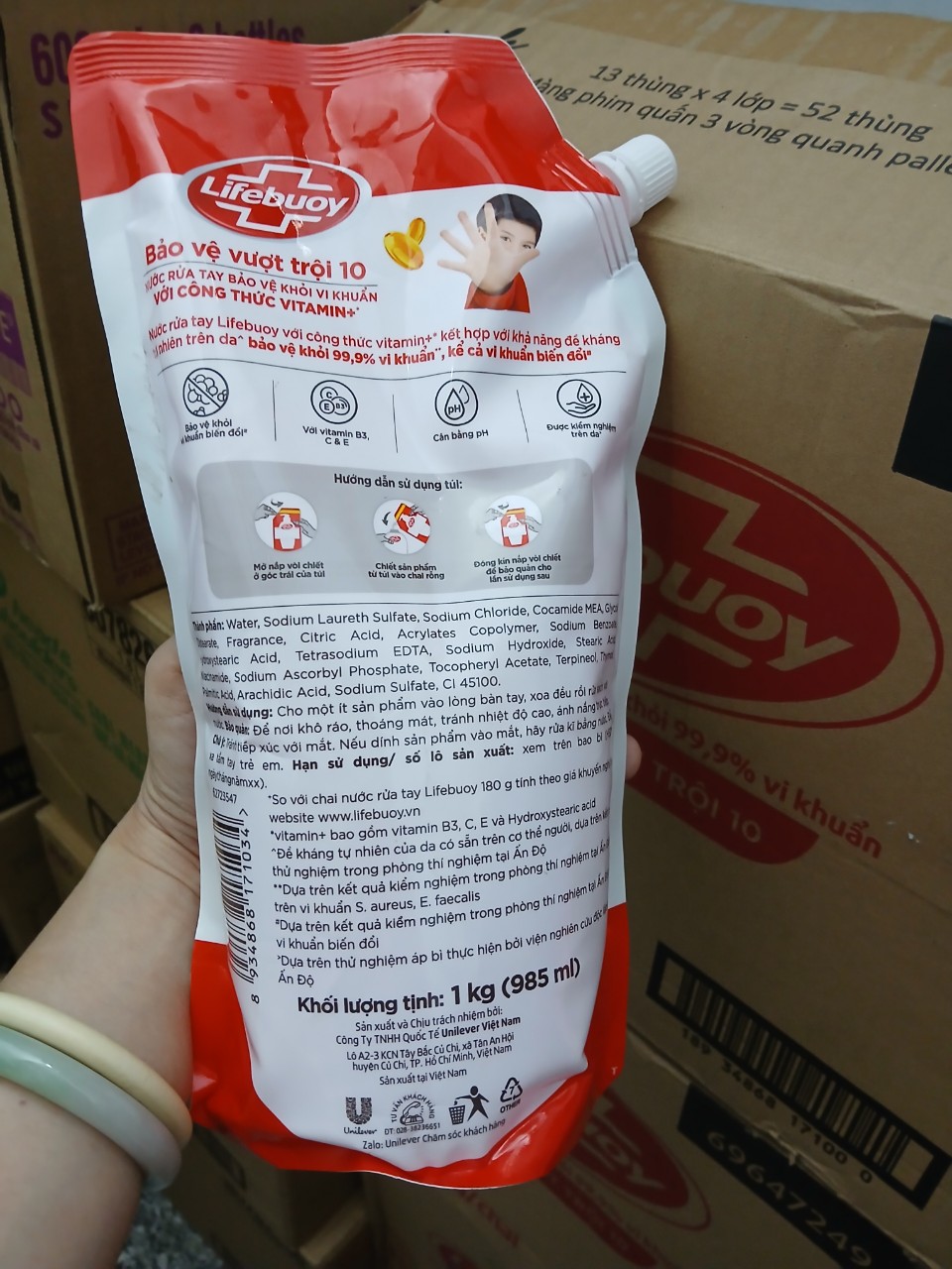 Nước rửa tay Lifebuoy túi 1kg Bảo Vệ Vượt Trội 10