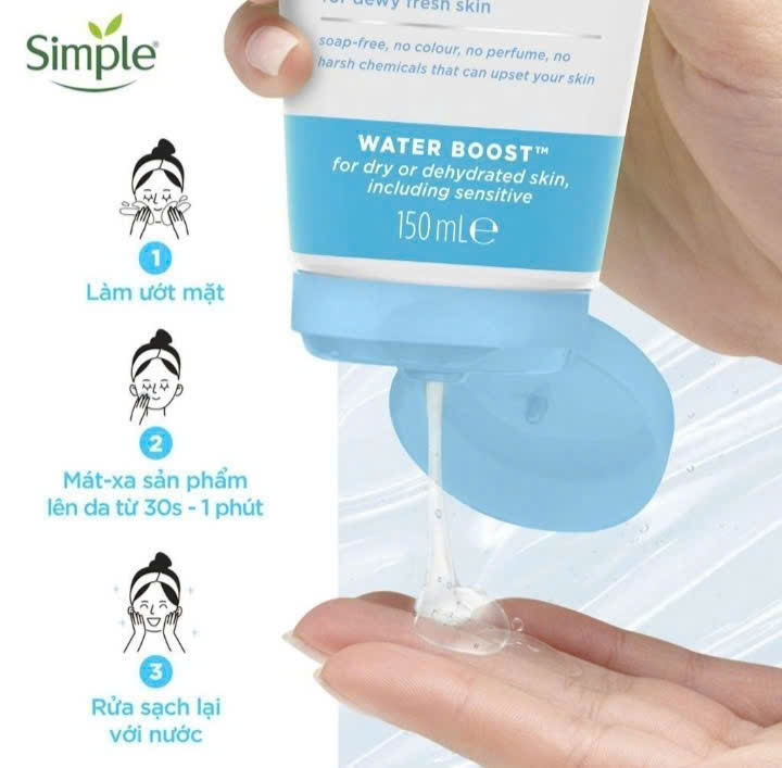 Gel rửa mặt Simple Micellar Gel Wash-cấp ẩm mịn màng tuýp 150ml (tặng nước tẩy trang 200ml)