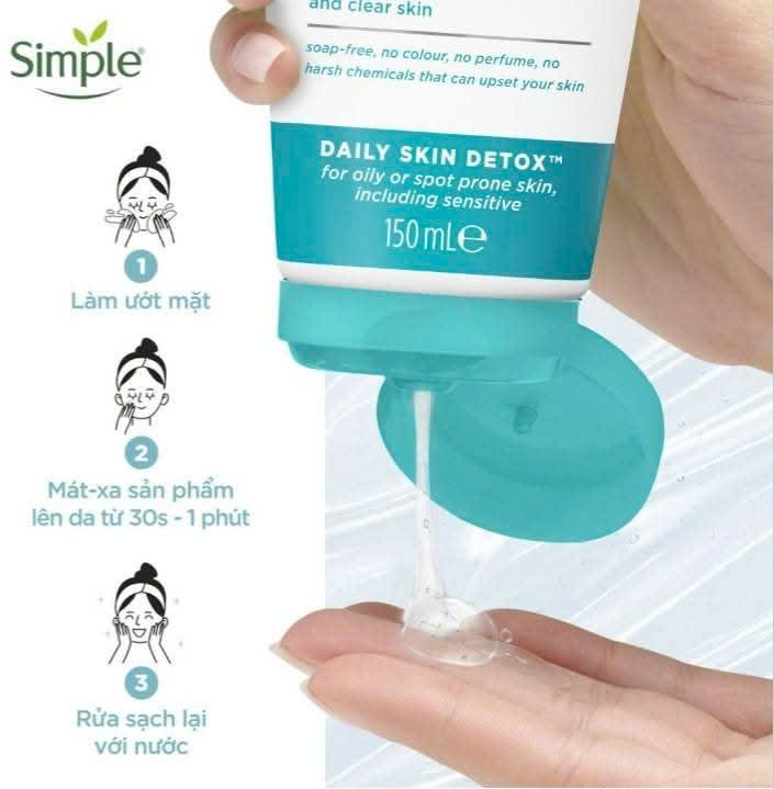 Gel rửa mặt Simple Purifying Gel Wash- Kiềm dầu giảm nhờn tuýp 150ml (tặng nước tẩy trang 200ml)