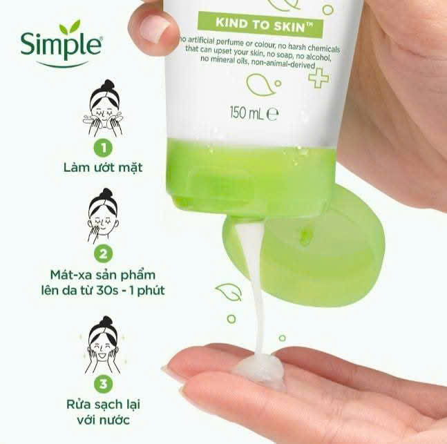 Sữa rửa mặt Simple Moisturising Facial Wash- dưỡng ẩm mịn màng tuýp 150ml (tặng nước tẩy trang 200ml)