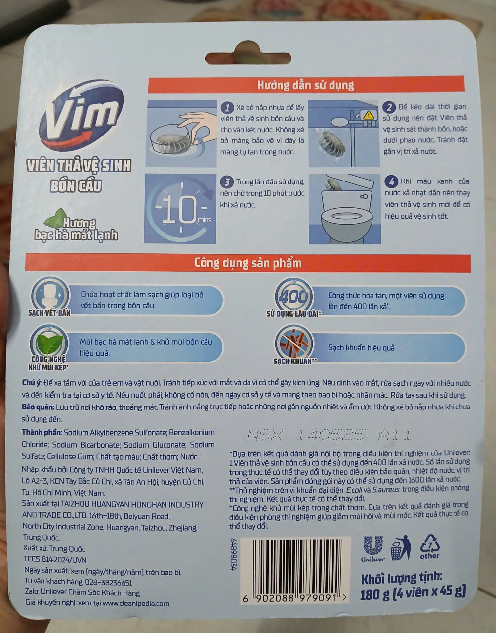 Viên Thả Vệ Sinh Bồn Cầu VIM Hương Bạc Hà_ Vỉ 180G
