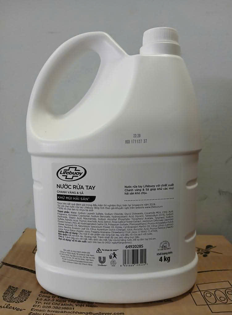 NƯỚC RỬA TAY LIFEBUOY CAN 4KG HƯƠNG CHANH VÀNG VÀ SẢ KHỬ MÙI HẢI SẢN
