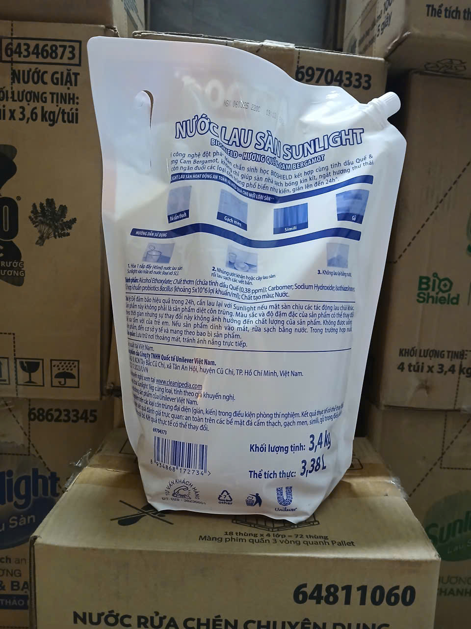 NƯỚC LAU SÀN SUNLIGHT TÚI 3,4KG BIOSHIELD HƯƠNG QUẾ VÀ CAM BERGAMOT