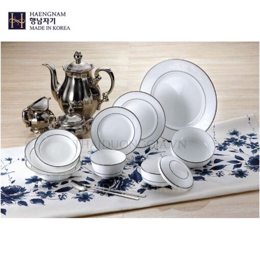 Bát canh trắng sứ tro xương viền bạc Hàn Quốc Haengnam