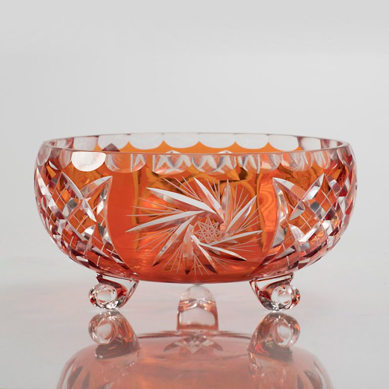 Bát đựng hoa quả, thả hoa pha lê không chì to màu cam 24cm Ba Lan Irena – Pinwheel 839182 (0001-24C)