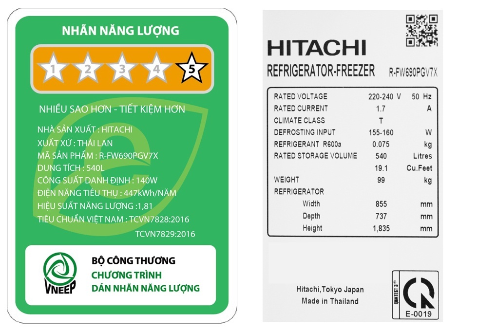 Tủ lạnh Hitachi Inverter 540 Lít (R-FW690PGV7X GBK)
