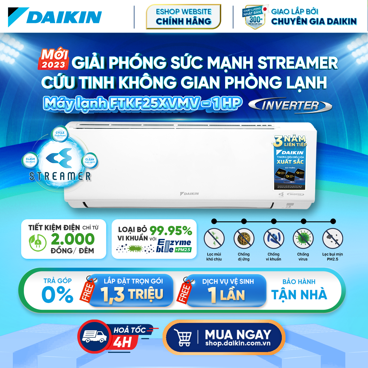 Điều Hòa Daikin Inverter FTKF60XVMV/RKF60XVMV - 2.5HP