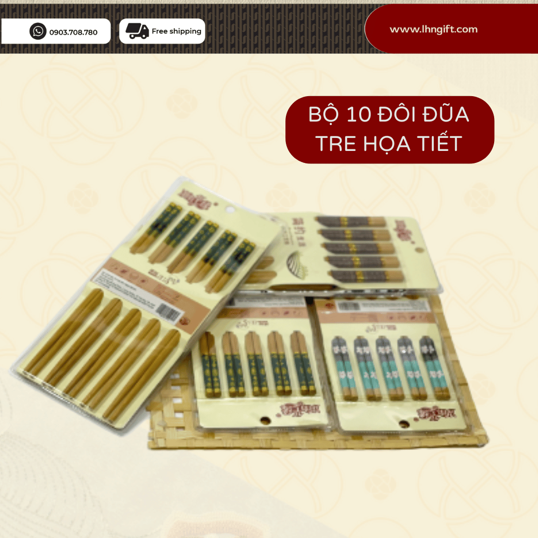 Bộ 10 đôi đũa tre họa tiết