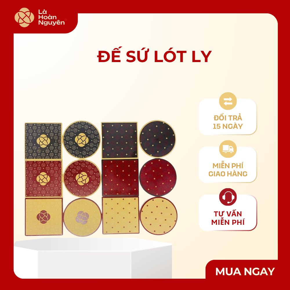 Đế lót ly bằng đá gốm họa tiết Là Hoàn Nguyên