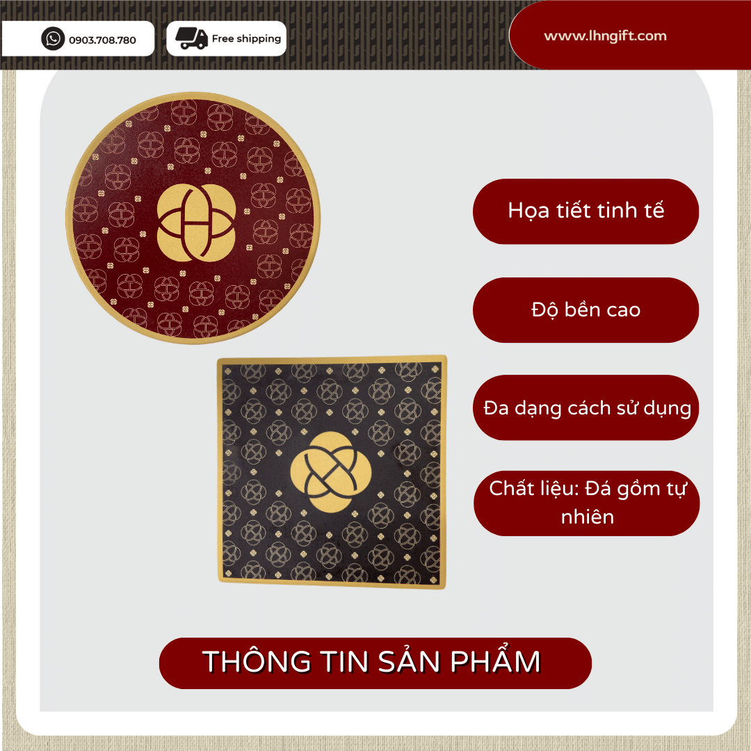 Đế lót ly bằng đá gốm họa tiết Là Hoàn Nguyên