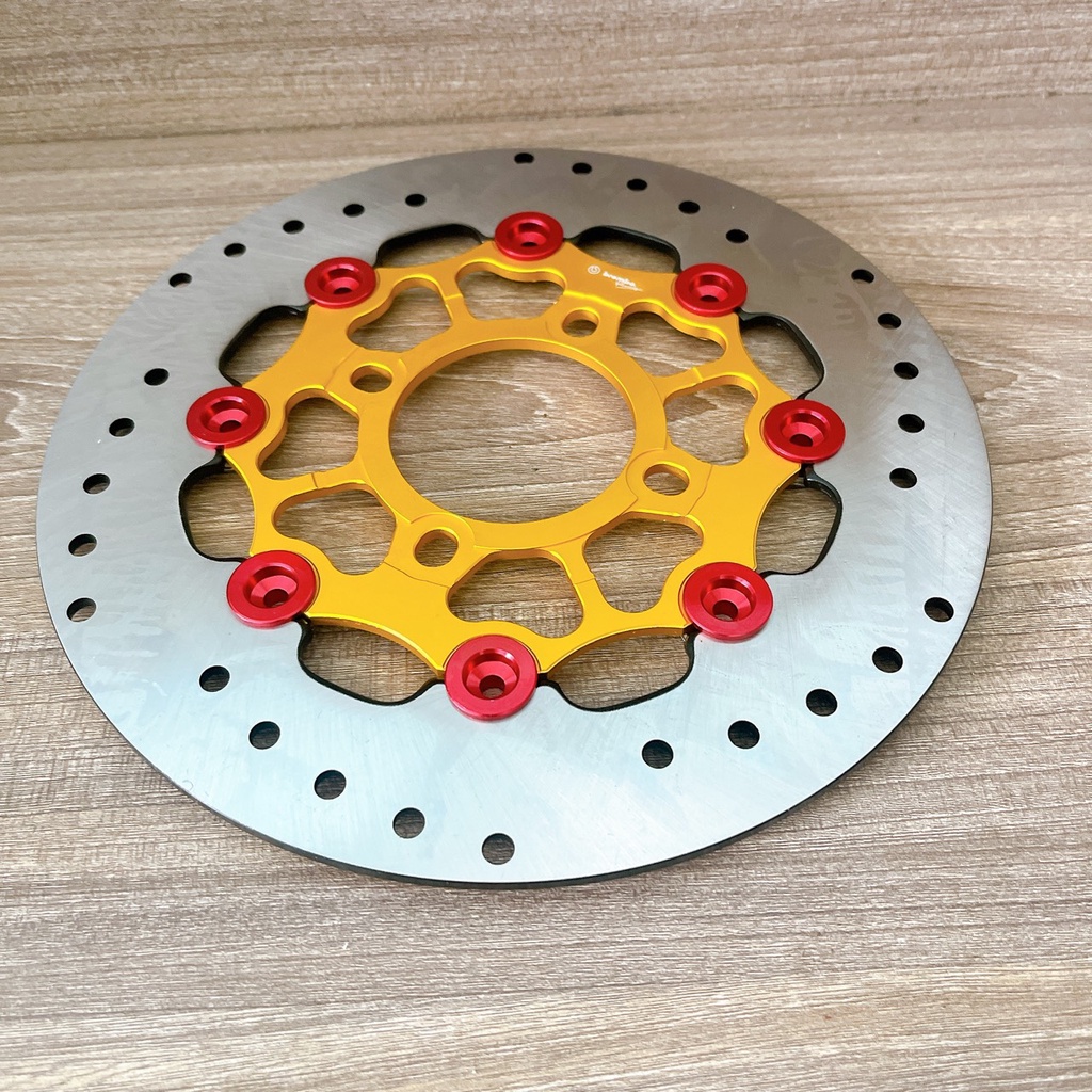 Đĩa Kingdrag size 220mm Gắn Cho Các Dòng Xe 4 lỗ thông dụng Ya - Honda - Suzuki - SYM Màu vàng nút đỏ
