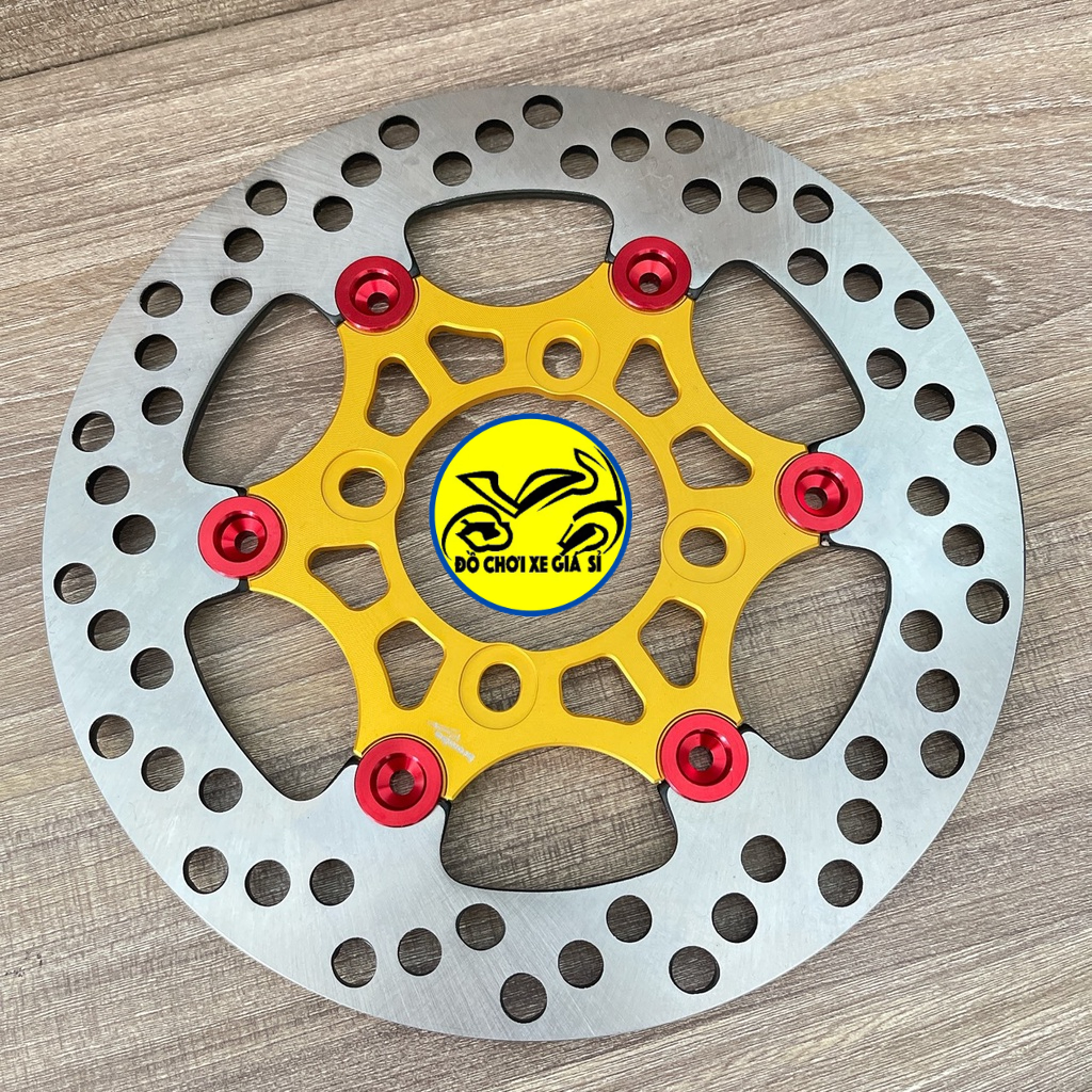 Đĩa Swit size 220mm Gắn Cho Các Dòng Xe 4 lỗ thông dụng Ya - Honda - Suzuki - SYM vàng nút đỏ