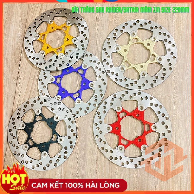 Đĩa Thắng Sau Size 220mm Xài Mâm Zin 3Lỗ Lắp Chuẩn, Đẹp Cho Raider/Satria - Thép Không Rỉ - Lòng Nhôm Nhiều màu lựa chọn