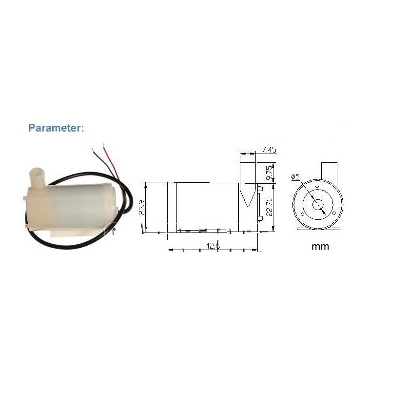 Máy Bơm Chìm Mini 3V - 5V. Bơm mạnh và êm, lưu lượng 1.2~1.6L / 1 phút.