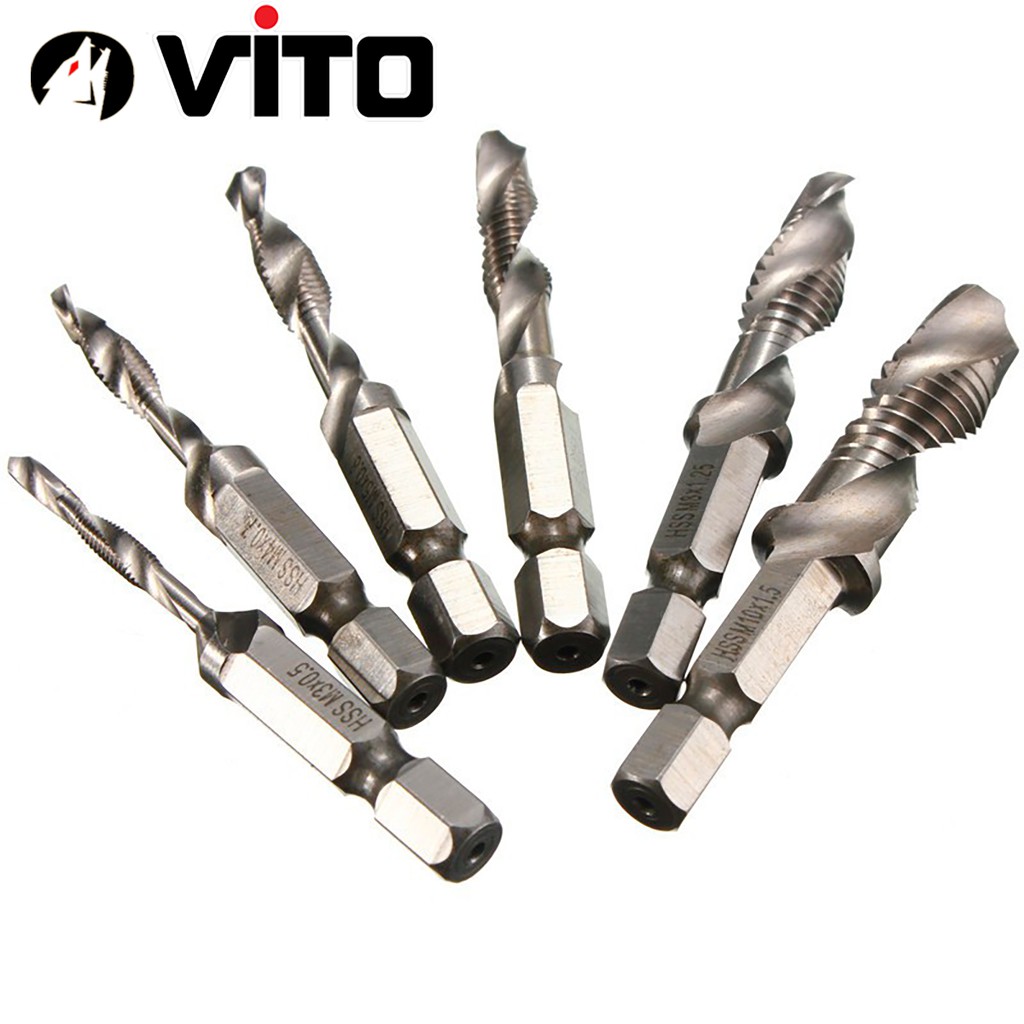Bộ 6 Mũi Taro VITO Chân Lục Giác Tạo Ren Doa Âm Mũ Vít M3-M10 Phủ Titanium