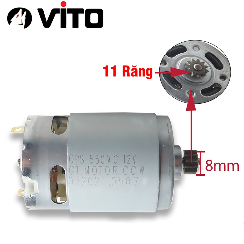 Động Cơ DC RS 550 12V 9/11/12 Răng VITO Motor Thay Thế Máy Khoan Pin