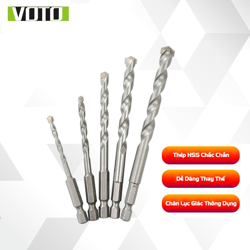 Bộ 5 Mũi Khoan Bê Tông, Khoan Tường Chuôi Lục Giác Chân Ngắn 4-10mm Hộp Nhựa