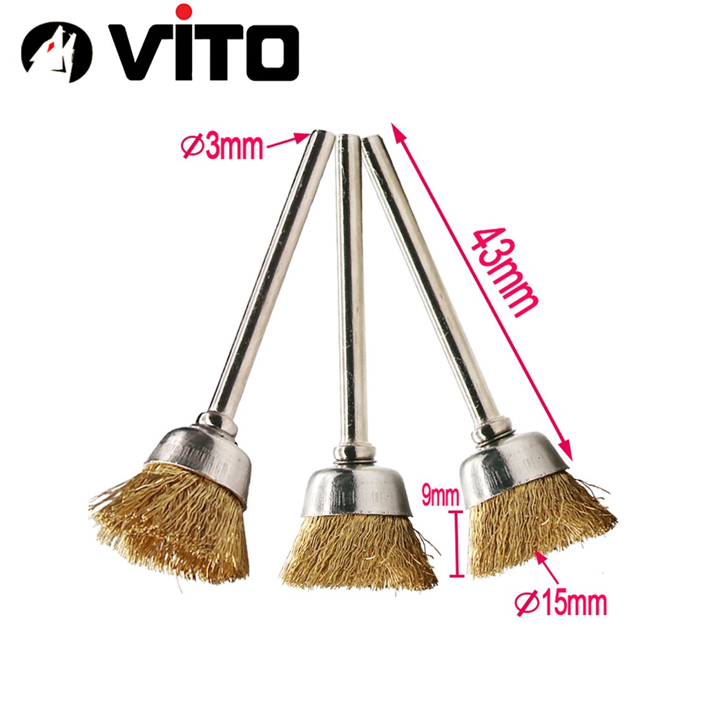 Chổi Đánh Gỉ Sét Mini Cán 3mm Sợi Đồng VITO Gắn Cho Máy Khoan, Máy Mài