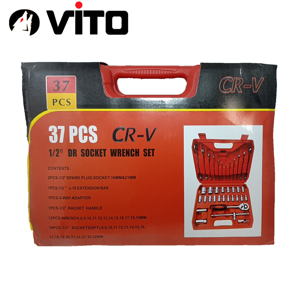 Hộp Dụng Cụ 37 Chi Tiết Cờ Lê, Khẩu Bulong VITO Thép CR-V Cao Cấp Chuyên Dụng Sửa Oto, Xe Máy