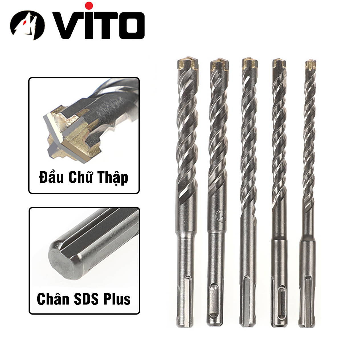 Mũi Khoan Bê Tông Xuyên Thép Đầu Chữ Thập Chân Gài SDS Plus VITO Chuyên Dụng