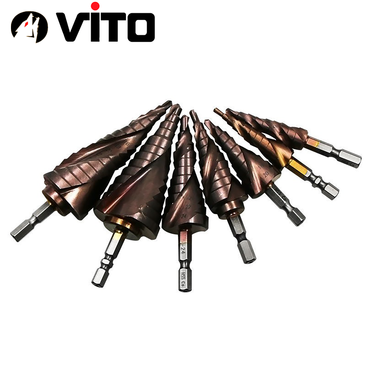 Mũi Khoan Bước Tháp Chuôi Lục Giác Thép HSS Co Phủ Cobalt VITO Các Kích Thước Chuyên Sắt, Thép, Inox,...