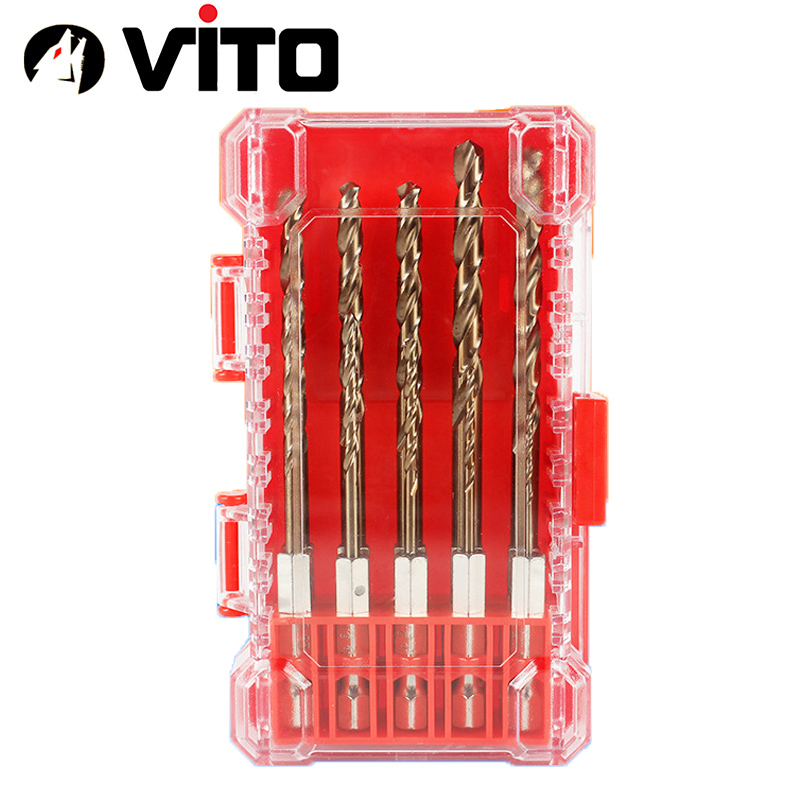 Hộp 10 Mũi Khoan Xoắn Thép HSS Co 5% Cobalt VITO Khoan Sắt Thép Chân Lục Giác