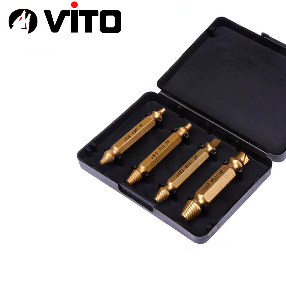 Bộ 4/5/6 Mũi Khoan Lấy Ốc Vít Gãy, Ốc Vít Toét VITO Hộp Nhựa Thép 4341