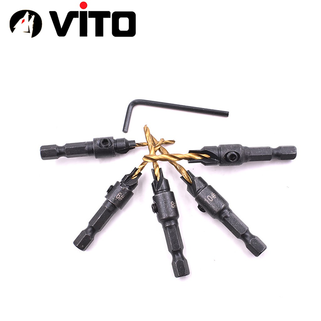 Bộ 4/5 Mũi Khoan Gỗ Chỉnh Cữ VITO Bắt Âm Mũi Vít Chân Lục Giác