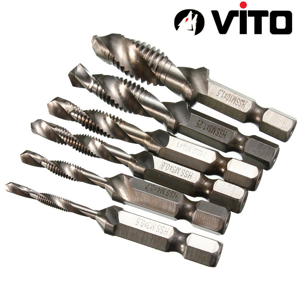 Bộ 6 Mũi Taro VITO Chân Lục Giác Tạo Ren Doa Âm Mũ Vít M3-M10 Phủ Titanium