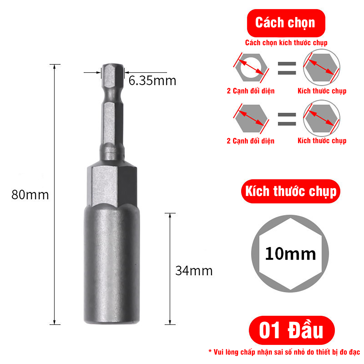 Chụp Bulong Sâu Lòng Bắn Vít Chân Lục Giác VITO Dài 80mm Các Kích Cỡ