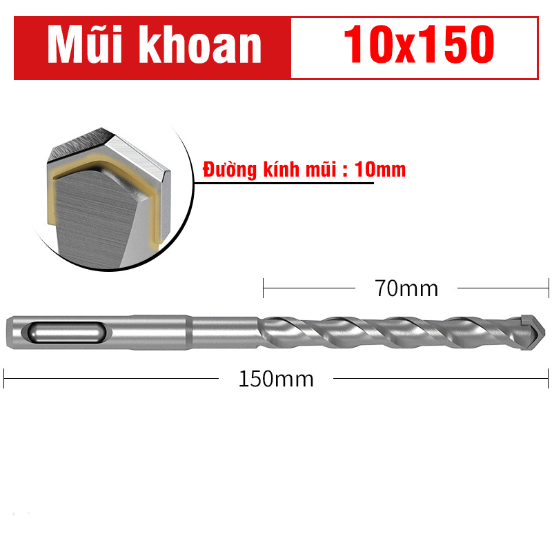 Mũi Khoan Bê Tông VITO Chân Gài SDS Plus Chắc Chắn Thép HSS