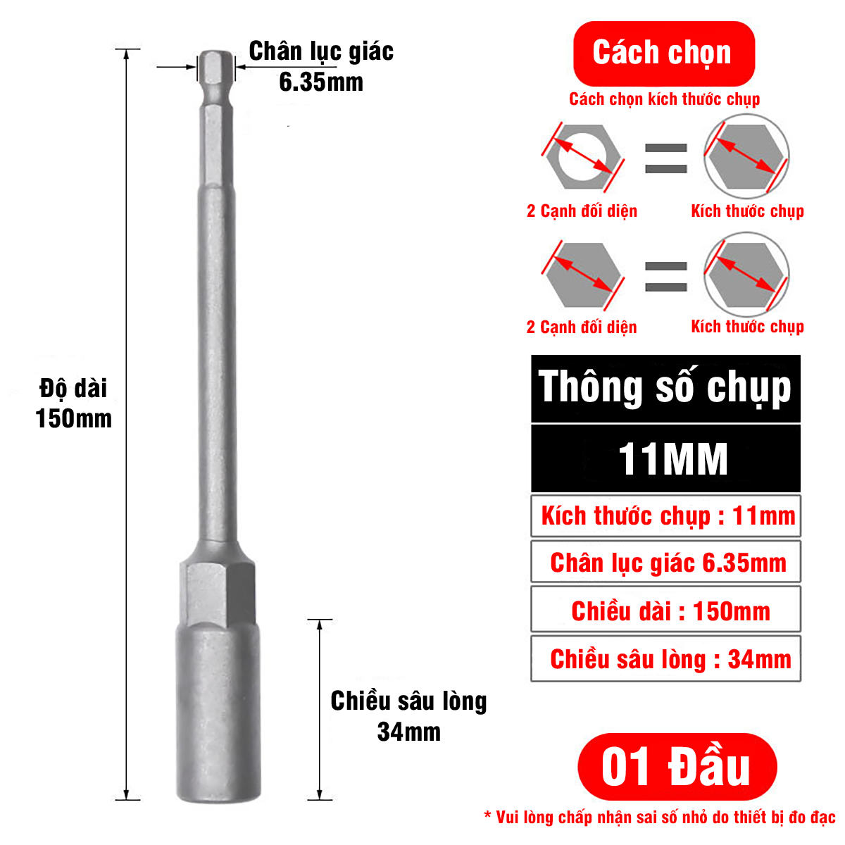 Khẩu Chụp Bulong Sâu Lòng Dài 150mm Bắn Vít VITO Chân Lục Giác Các Kích Cỡ