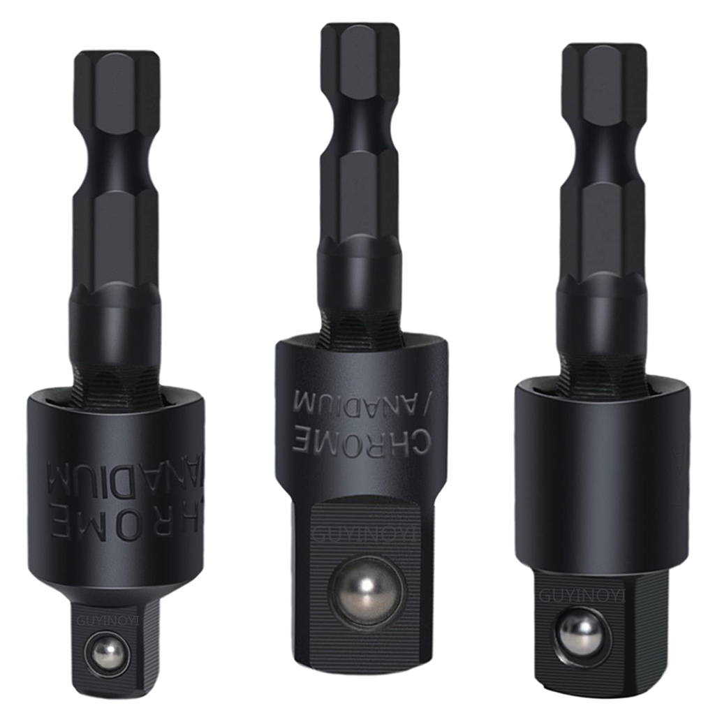 Combo 3 Đầu Chuyển Chân Lục Giác Bắn Vít Sang Khẩu Bulong Lắc Léo 1/4" 3/8" 1/2" VITO Gắn Cho Máy Khoan, Máy Bắn Vít