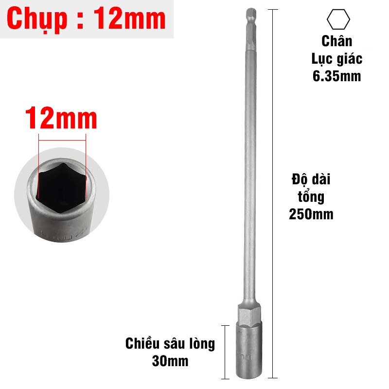 Cây Chụp Bulong Sâu Lòng Dài 250mm Bắn Vít VITO Chân Lục Giác Các Kích Cỡ